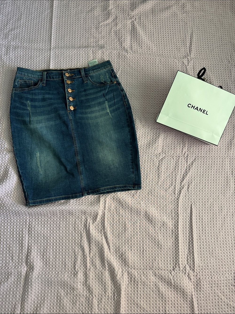 Guess Denim Button-Front Pencil Skirt - Dark Blue